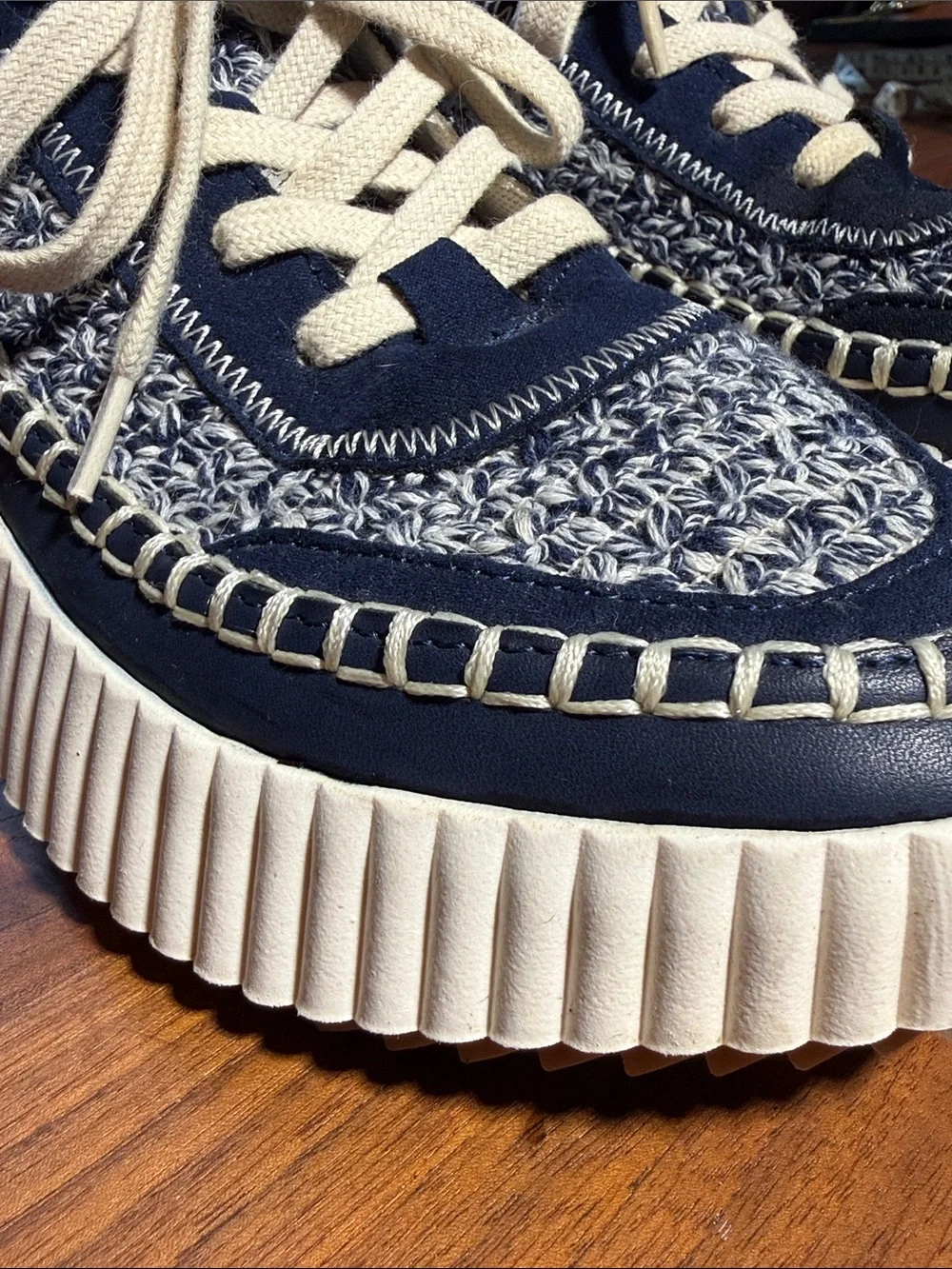 Dolce Vita Navy & Cream Women's Multi-woven Lace-Up Platform Sneakers